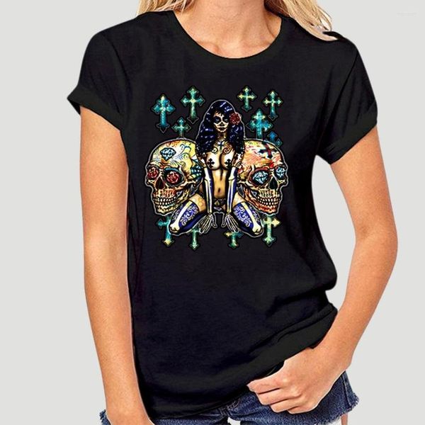 T-Shirts der Männer Pinup-Mädchen-Zuckerschädel-T-SHIRT Tag der toten topless Dia De Los Muertos Evil Shirt 5672A