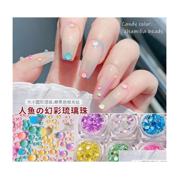 Geschenkverpackung Bonbonfarben Gemischte Größe Meerjungfrau Runde Glaskristallperlen Ab 3D Nail Art Diy Flatback Acrylsteine Dekorationen 220718 Dr Dhwy6