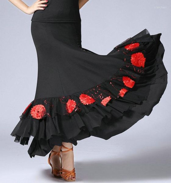 Bühnenabnutzung Ankunft Frauen Walzer Flamenco Gesellschaftstanz Kostüm Hohe Taille Big Swing Rock Bauch Modern Standard Kleid 4 Farben