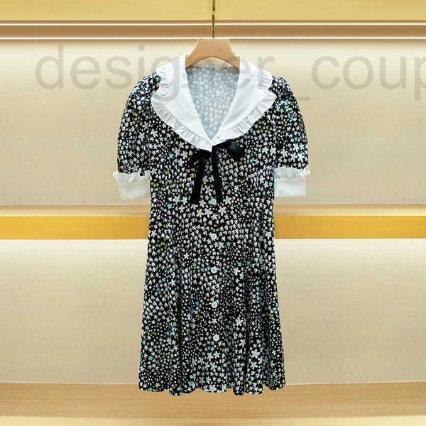 Vestidos casuais básicos designer de luxo m vestido 2023 outono feminino boneca pescoço laço bolha manga estrela fragmentada flor saia avcx