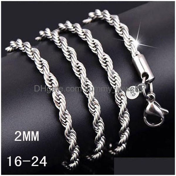 Ketten 16-30 Zoll 2 mm 925 Sterling Silber Twisted Rope Chain Halskette für Frauen Männer Mode DIY Schmuck in BK Drop Lieferung Schmuck NEC Dhxhd