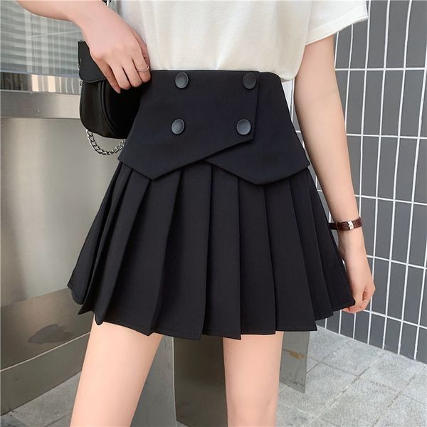 Gonne HOUZHOU Gonna a pieghe Donna Kawaii Black Patch Work Minigonne ad alta attesa per ragazze Estate Moda coreana Stile preppy Elegante 230404