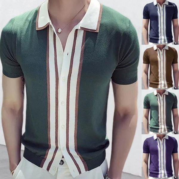 Polos masculinos Primavera Summer STER Camisa de pólo de malha masculino Casual Botão de colarinho