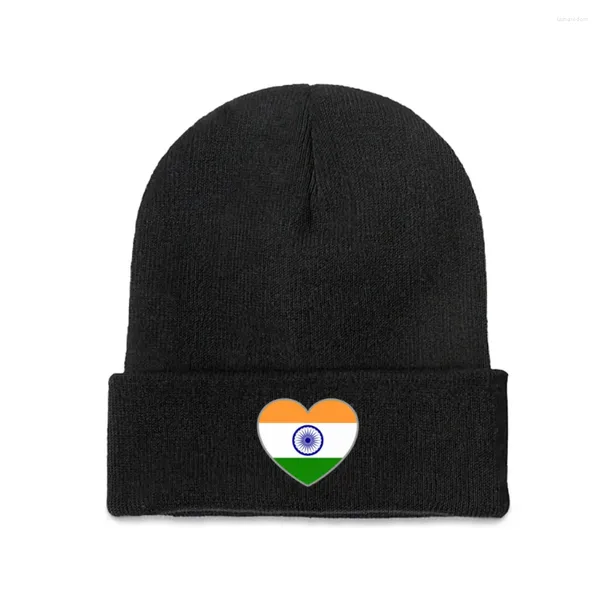 Berets Indien Flagge Herz Top Print Männer Frauen Unisex Strickmütze Winter Herbst Beanie Cap Warme Motorhaube als Geschenk