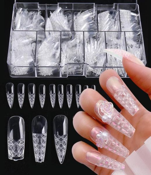 Unhas Falsas 500pcsSet Falso Longo Caixão Esmalte Acrílico Limpar Imprensa Reutilizável Na Cobertura Completa Square FingertipsNail Art Decorações LY16284572