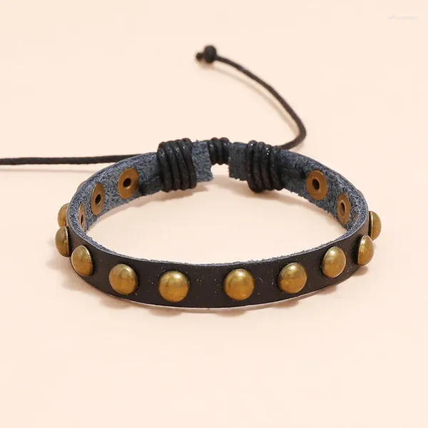 Link pulseiras de couro vintage metal rebites talão charme masculino corda trançada para mulheres retro punk hiphop jóias e405