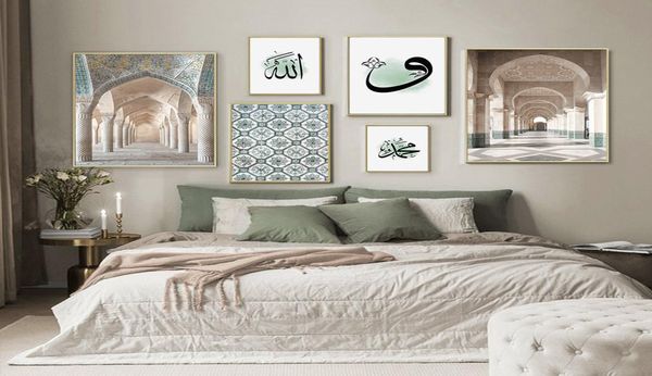 Verde menta Marocco Moschea Hassan II Islamico Musulmano Tela Pittura Boho Wall Art Immagini Poster Stampa Living Room Home Decor7177676