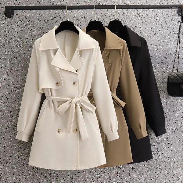 Abiti da donna 2023 Primavera Autunno Casual Trench da donna di media lunghezza con cintura doppiopetto risvolto femminile giacca a vento nera capispalla