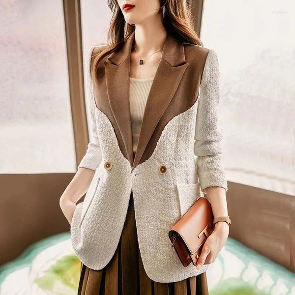 Ternos femininos 2023 primavera outono costura terno feminino jaqueta moda coreano manga longa blazer feminino casaco casual senhoras casaco topos e197