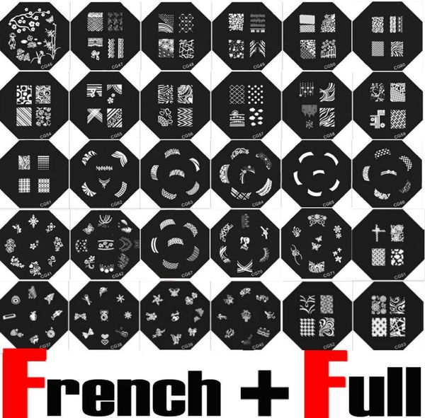 30Pcs Nail art Stempel Stamping Bild Platte Französisch Volle Nagel Design Metall Schablone Druck Vorlage DIY Stamper Schaber Hi7428978