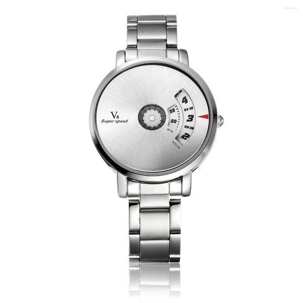 Wristwatches 2023 V6 Fancy Rotate Water Resist Quartz Watch Men Bracelet Vintage Man Dress Relojes Full Steel Male Wristwatch
