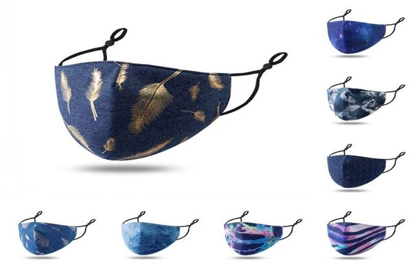 DHL Baumwoll-Mundmaske, atmungsaktive Batikmaske, verstellbare Denim-Gesichtsmasken, wiederverwendbar, Unisex, winddicht, Schutzmaske L705F1331168