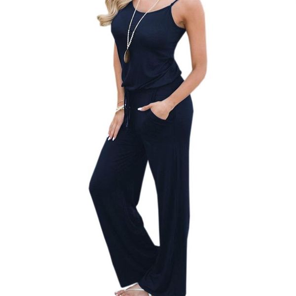 Sommer Spaghetti Strap Overalls Neue Frauen Strampler Rot Casual Overall Weibliche Overalls Lose Breite Bein Lange Hosen 2xl Plus Größe Y19255J