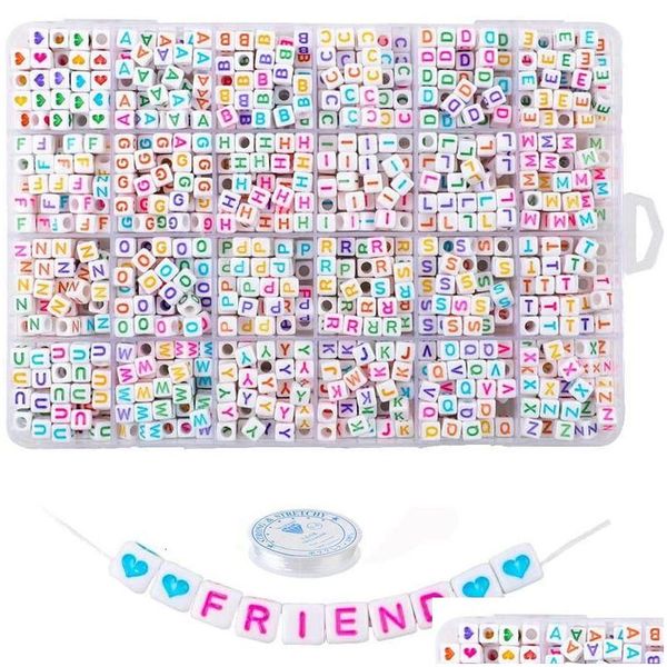 Acryl-Kunststoff-Lucite-Acryl-Kunststoff-Sqaure-Buchstabe-Kind-Puzzle-Perlen-Box-Set für DIY-Armband-Schmuckherstellungszubehör rund Al Dhqhw