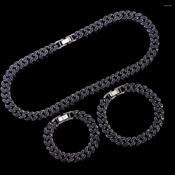 Correntes Hip Hop Black Miami Curb colar de corrente cubana moda gelada de shinestones pulseira jóias de rapper de tornozia