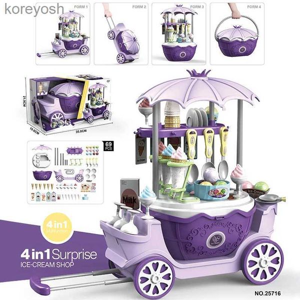 Cucine Gioca con il cibo 4 in1 Carino Ice Play House Trolley Carrello delle caramelle Simulazione Trucco Stazione medica Shopping Princess Car Toy For Children GiftL231104