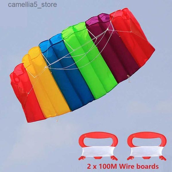 Acessórios de pipa frete grátis arco-íris macio linha dupla dublê kite parapente poder inflável kiteboarding praia kite brinquedos voadores infantis q231104