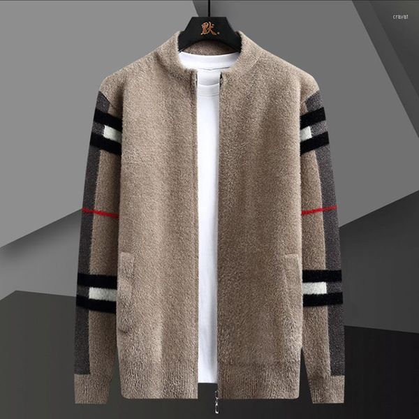 Suéteres masculinos de zíper com zíper impressão sweter coreano casaco designer outono moda malha cardigan jaqueta homens