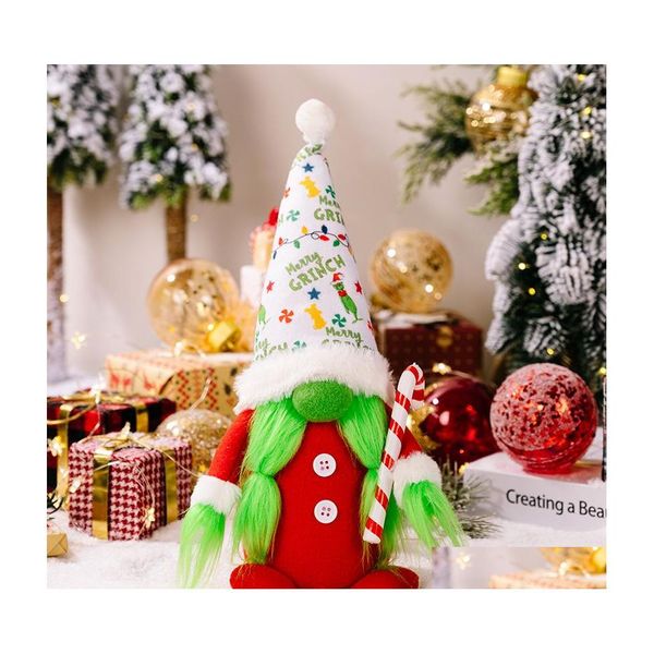 Decorazioni natalizie Stampelle a strisce di marca inglese con luci Bambola Rudolph Ornamenti nani senza volto Consegna a domicilio Giardino domestico Fes Dhui3