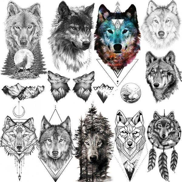 5 ПК Временные татуировки свирепые волки Временные татуировки для мужчин Реалистичный койот геометрический геометрический