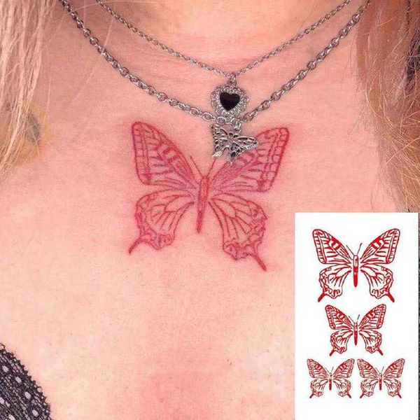 5 pc tatuaggi temporanei farfalla rossa tatuaggi temporanei impermeabili a braccio colorato del braccio torace falso tatto tatto per donne grils flash decalcomanie tatoos z0403