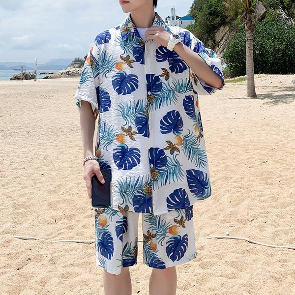 Magliette da uomo Leggibili Estate Hawaii Set da uomo Camicia a maniche corte e pantaloncini Abiti a due pezzi Uomo floreale maschile