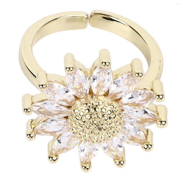 Cluster Anéis Girassol Anel Flor Aberto 18K Banhado A Ouro Cobre Elegante Requintado Bling Jóias