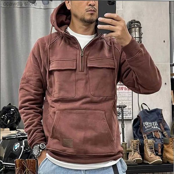 Erkek Ceketler Sonbahar Vintage Erkek Hoodie Sweatshirt için Hoodie Düz renkli Uzun Kollu Pullover Sokak Adam İş Kıyafetleri Erkekler Büyük Boy