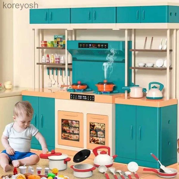 Кухни Play Food Новая детская имитация кухни Игрушечный домик Роскошные игрушки для приготовления пищи со световыми звуковыми эффектами Спрей Кухонные принадлежности Детский подарок на день рожденияL231104