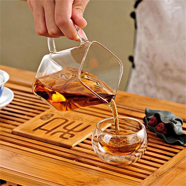 Креативные кружки 250 мл, квадратный стеклянный кувшин для чая, маленькая кружка в китайском стиле чахай, термостойкий боросиликатный кофейник, кувшин для воды, молочная пена