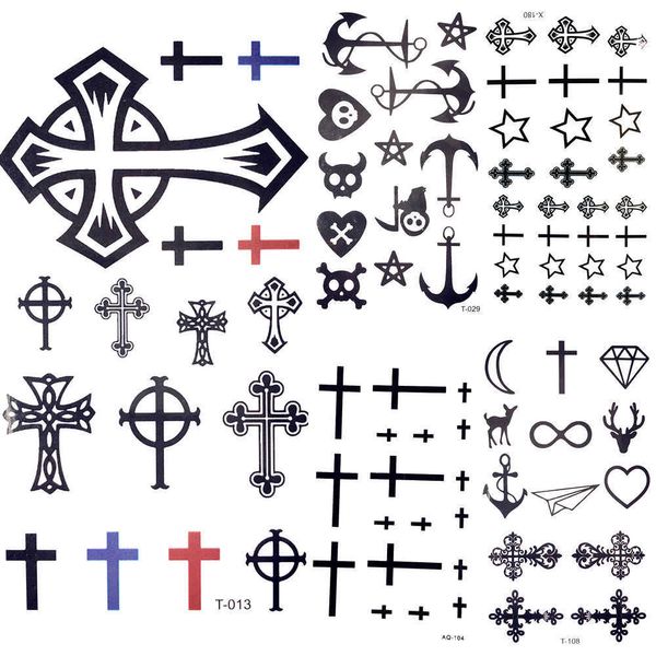 5 STÜCK Temporäre Tattoos Schwarzes kleines Kreuz Christus Wasserdichtes Tattoo Geisteranker Frauen Körper Arm Kunst Bibel Temporäre Tätowierung Männer Hände Stern Tatto Aufkleber Z0403