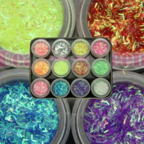 12 colori glitter a strisce corte in pizzo MYLAR polvere lucida polvere NAIL ART Consigli gel UV trucco decorazione3908463