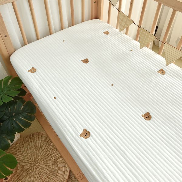 Bettwäsche-Sets Koreanisch gestepptes Babybett, Spannbettlaken, Bär, Kirschstern, bestickte Baumwolle, Kinder-Bettlaken, Matratzenbezug 230419