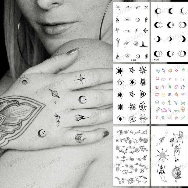 5 Tatuaggi temporanei per PC Adesivo tatuaggio temporaneo impermeabile Mini piccolo modello Luna Sole Tatto nero Mano Tatoo finto Uomo Donna Bambino Flash Tatuaggi Art Z0403