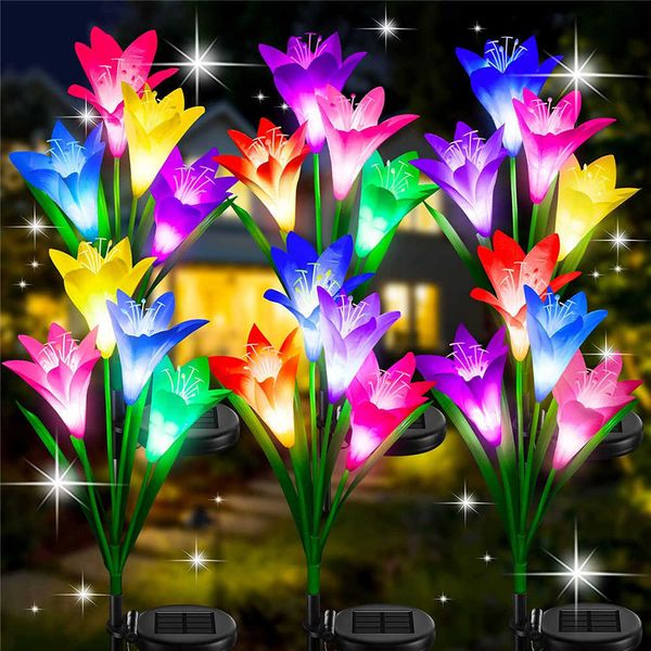 Novità Illuminazione Solar Lily Flower Light LED Outdoor Solar Powered Lampada da cortile Impermeabile multi-colore che cambia Pathway Garden Sunlight P230403