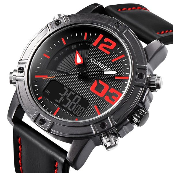 Armbanduhren Top-Marken-Mann-Sport-Armbanduhr mit mehreren Zeitzonen, Chronograph, wasserdicht, Hintergrundbeleuchtung, Kalender, Doppelanzeige, Reloj Hombre