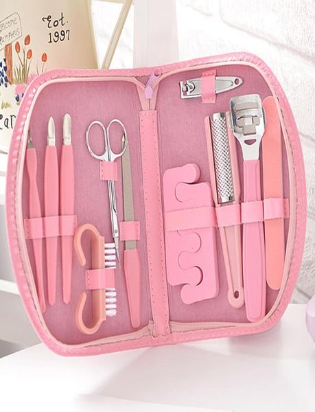 12 pezzi kit manicure pedicure forbici per unghie trimmer taglierina piede callo raspa rasoio con custodia rosa7841028