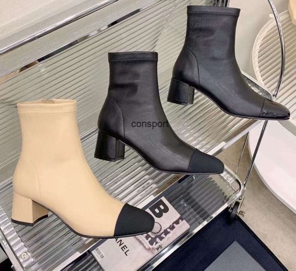 Botas de desenhista real channellies sola cclys sola lateral luxo dermal top couro mulheres qualit zíper tornozelo abertura moda botas slipon sapatos