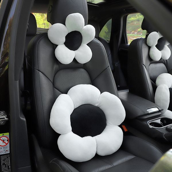 Cuscino per auto a forma di fiore creativo Cuscino per la vita dell'auto Cuscino per seggiolino auto in morbido peluche femminile Supporto lombare Resto Ornamenti per interni auto per le donne