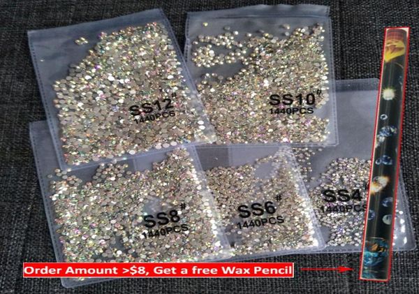 1440 peças cristais de unha com parte traseira lisa strass para unhas 3d decorações de arte de unha ss3ss12 pedras preciosas de vidro diy ab transparente rosa gold6799772