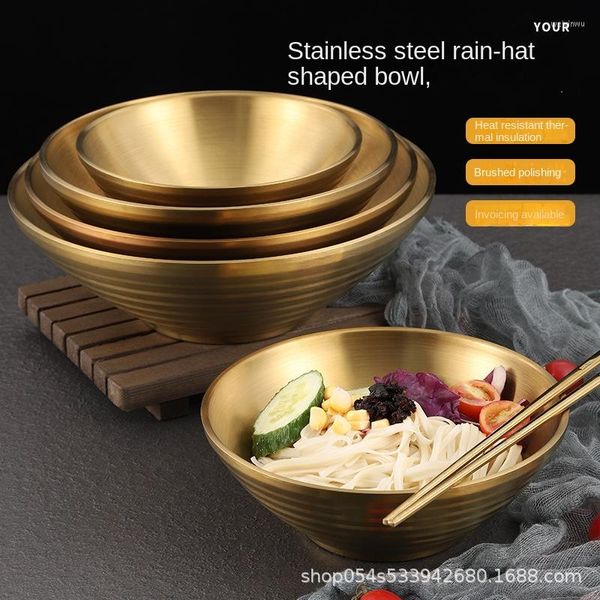 Dinnerware Sets Wholesale of Gold Noodles 304 Aço inoxidável Bowl Creative Bamboo Chap