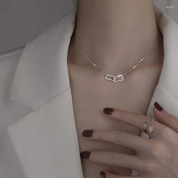 Ожерелья с подвесками, модное серебряное двойное квадратное ожерелье для женщин и девочек, блестящие кристаллы, геометрическая цепочка на ключицу, ювелирные изделия, подарки