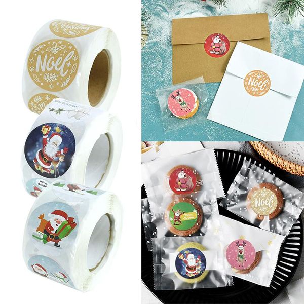 Hediye Sargısı Mutlu Noel Çıkartmaları Noel Baba Kardan Adam Elk Seal Etiketleri Noel için DIY Pişirme Paketi Zarf Kırtasiye Dekoru