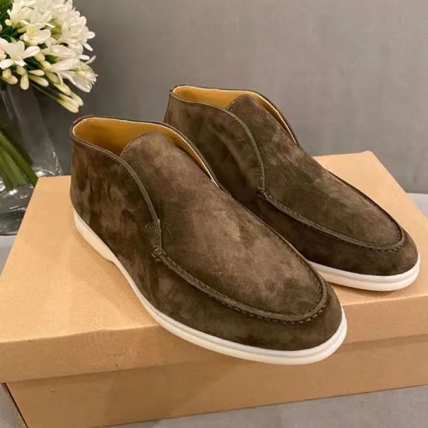 2023New Nubuck Suede Couro Casual Sapatos Loro Walk High Top Luxo Sneakers Sneakers Lock Designer Flats Slip-On Shoe Boots 45 46