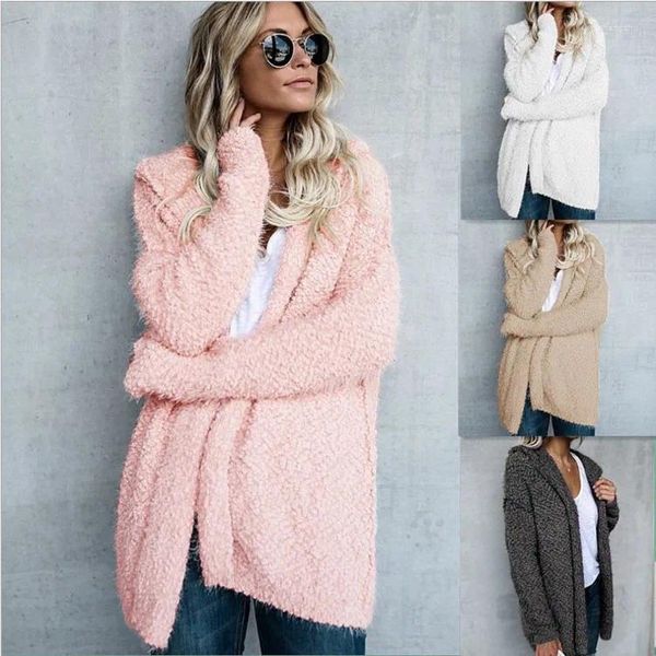 Frauen Hoodies Frau Pullover Strickjacke Herbst/winter Mit Kapuze Wolle Einfarbig Lange Hülse Lose Verkauf Damen Mantel Drop LYY565