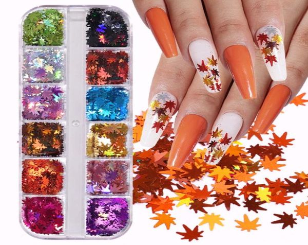 12 colori foglie d'acero nail art paillettes olografici glitter fiocchi paillette adesivi foglie autunnali per unghie fai da te decorazioni autunnali6352311