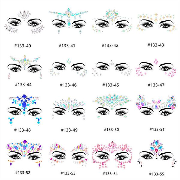 5 PC Tattoos temporários 3D Sexy Tattoo Tattoo Tattoos Glitter Tatuagem Fake Tattone Rhinestones for Woman Party Face Jewels Tatoo Z0403