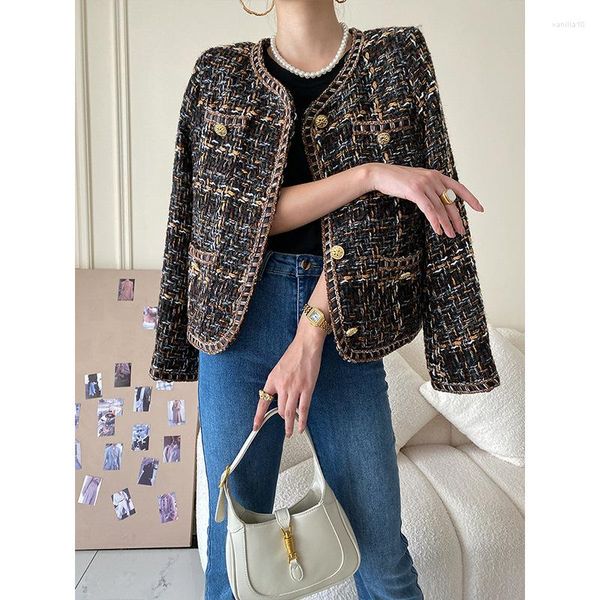 Giacche da donna Cappotto in tweed a quadri con catena francese Spalline