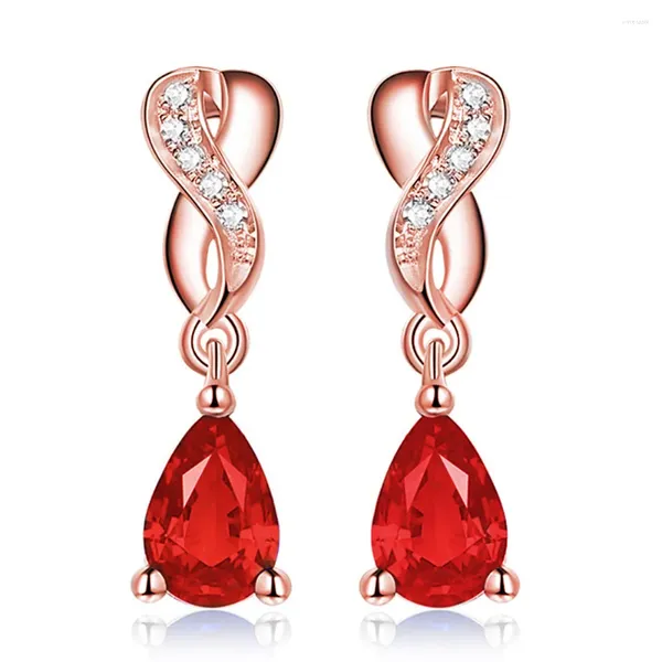 Brincos pendurados vermelho azul cristal rubi safira pedras preciosas gota vintage para mulheres 18k rosa ouro cheio de jóias acessórios de moda presentes