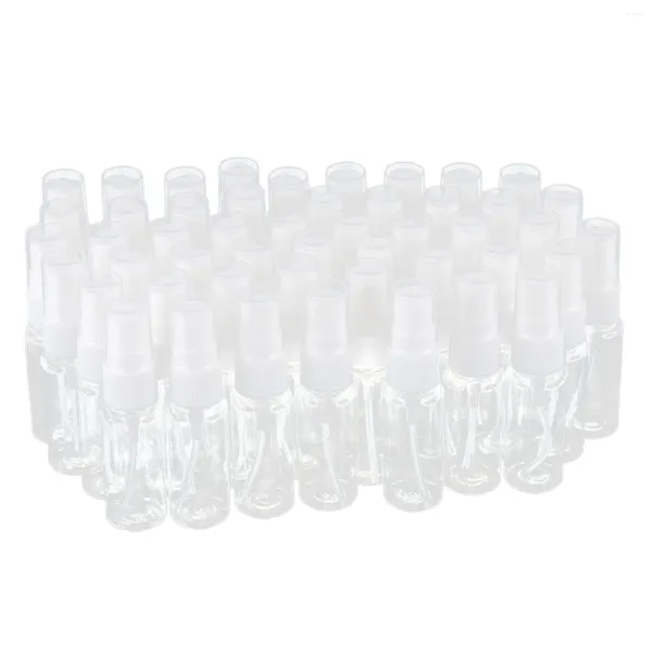 Bottiglie di stoccaggio Confezione da 50 bottiglie vuote in plastica trasparente spray fine con panno per pulizia in microfibra Contenitore ricaricabile da 20 ml Perfetto per